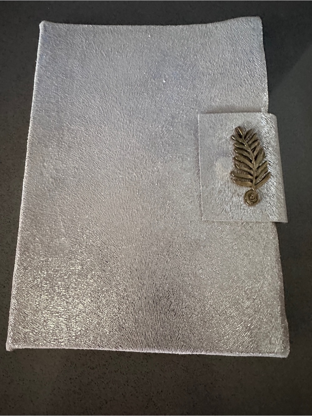 Anthropologie Silver Textured Notebook Cover with Gold Leaf Accent